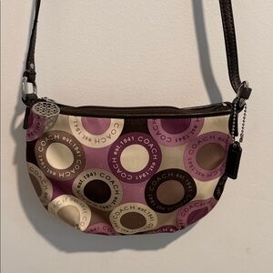 Coach Purple and Brown Circle Pattern Crossbody Bag
